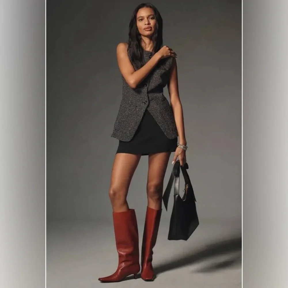 Net Anthropologie Maeve Square Neck Tweed Vest Black Multi - Picture 2 of 12